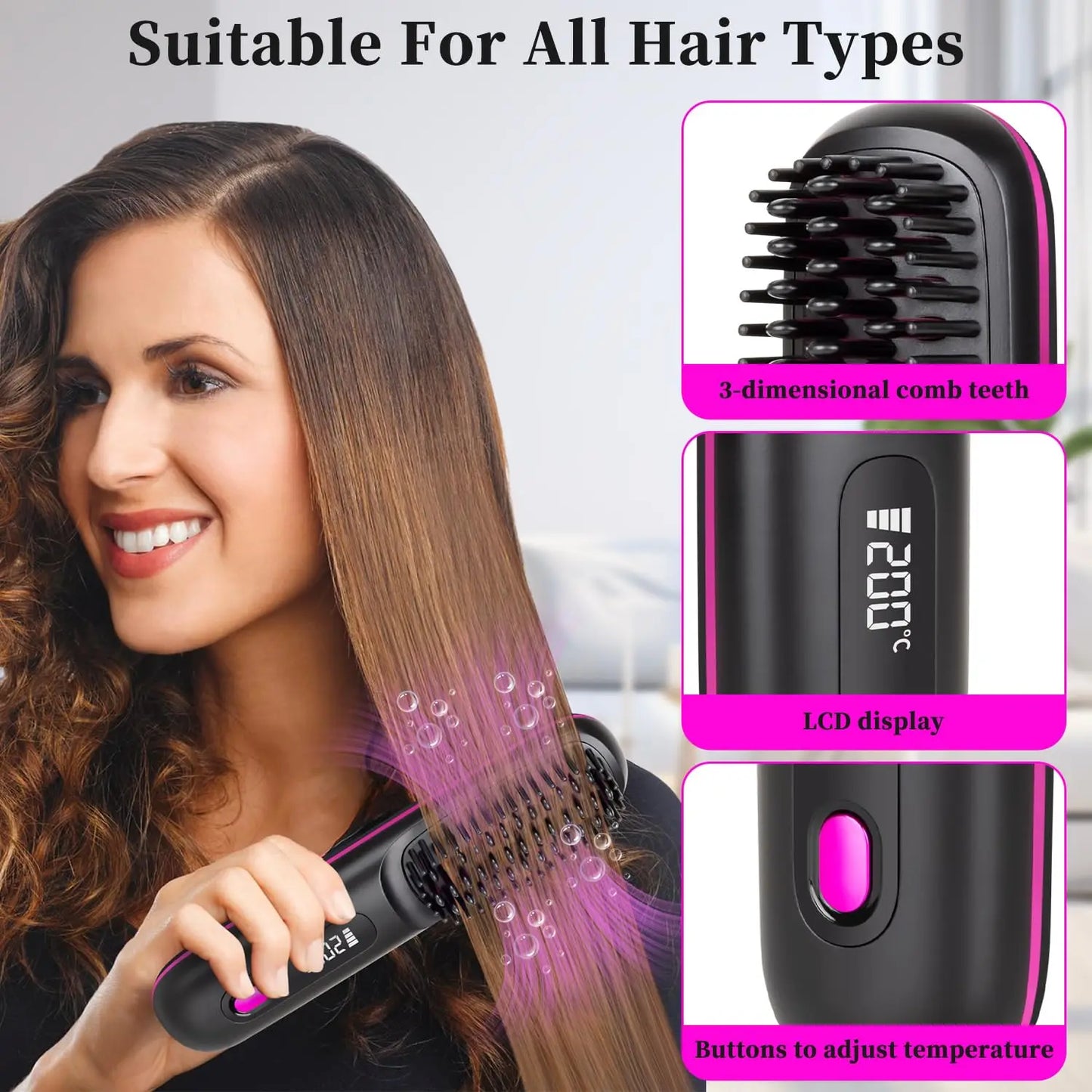 Effortless Cordless Hair Straightener Brush
